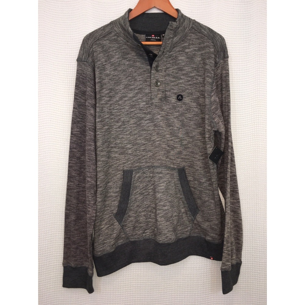 Airwalk Long Sleeve Shirt Mens Size Medium Large Heather Gray Black Half Button